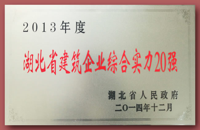 2013年度湖北省建筑業(yè)綜合實(shí)力20強(qiáng)獎(jiǎng)牌